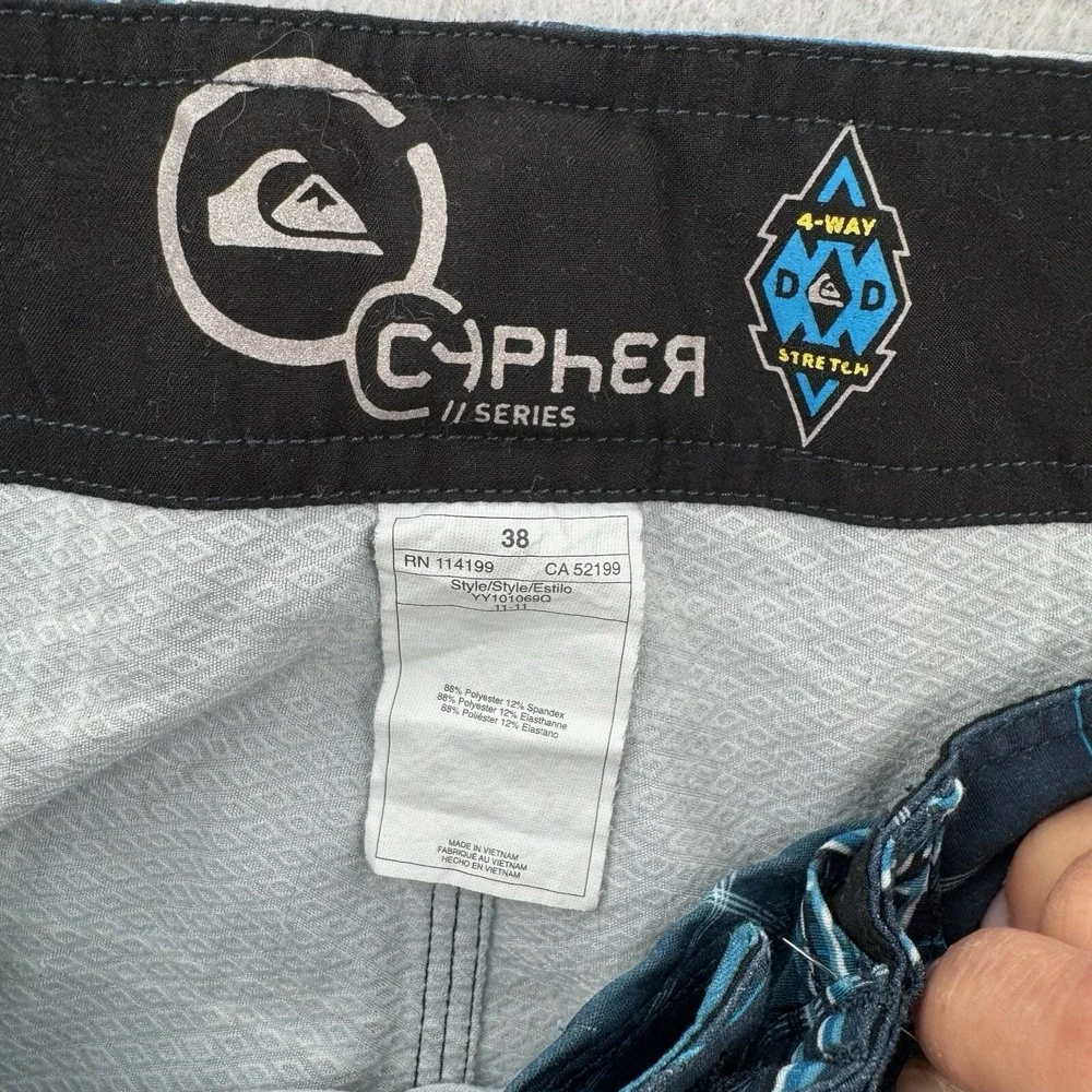 Quiksilver Cypher Board Shorts Mens 38 Blue Plaid Hybrid‎ Trunks 4-Way Stretch